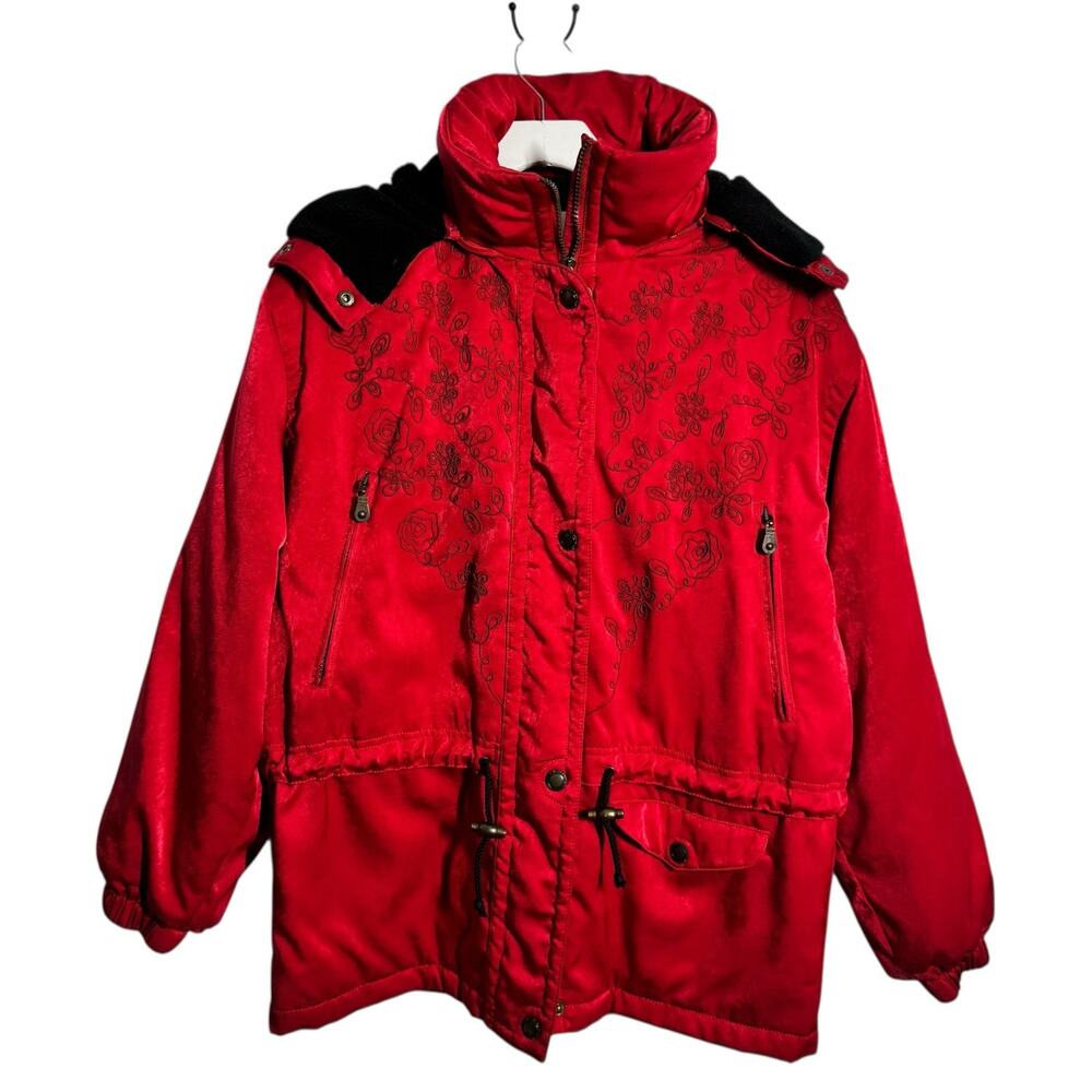 Kaelin Ski Jacket Women‎ 10 Red Floral Embroidery Vintage Sport Outdoor Retro